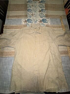 Gran Sasso Men's Linen Shirt, Beige, Short-Sleeve, Button-Up, XL, Made In Italy